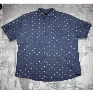 Visive Mens 3XL Navy Blue Shark Print Short Sleeve Button Down Shirt RN158839